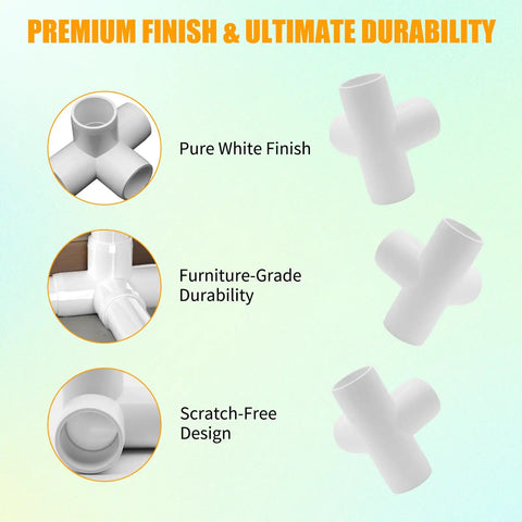 1 Inch PVC Fittings 4 Way 12 Pack Heavy Duty Furniture Grade Elbow Connector with premium white finish and durability features