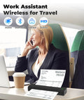 Portable Thermal Printer D80 Wireless For Travel And On The Go Inkless Printer That Really Works With iOS Android And Laptop in use in a train setting