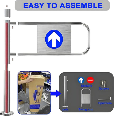 Heavy Duty Spring Loaded Swing Gate With Smooth One Way Door Action, Rock Solid Metal Barrier For No Fuss Crowd Control In Warehouses And Parking Lots, Self Closing Safety Guard For High Traffic Shop Floors, Right Hinge, 60 By 100 Cm assembly components with labels and tools for easy setup.