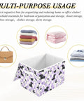 Heavy Duty Foldable Storage Bin With Secure Flip Top Lid And Sturdy Handles For Bedroom Organization Closet Decluttering in purple dog print.