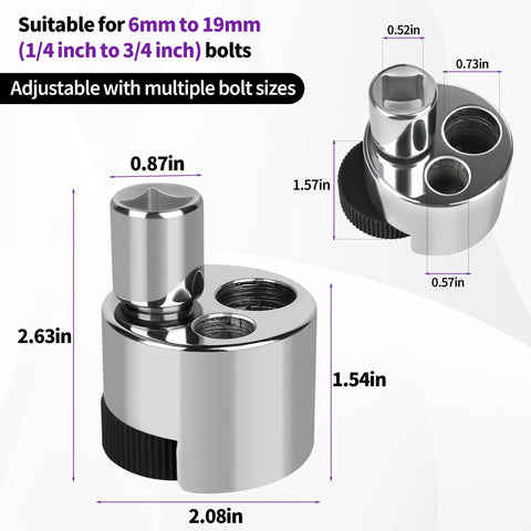 Front view of chrome stud remover and bolt extractor tool with knurled roller and cam lock; adjustable for 6–19 mm bolts