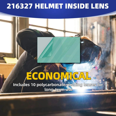 Heavy Duty 10 Pack Replacement Inside Lens Covers for Welding Helmets No BS Durability Rugged Polycarbonate Blocks Spatter Rock Solid Clarity Keep Your Gear Fresh, shown in use during welding.