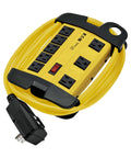 Garage-Grade Heavy-Duty Power Strip With GFCI, 8 Outlets, 25 Foot Cord, Yellow Metal Housing, Industrial Workbench Ready, Wide Spaced Sockets
