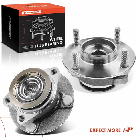 Pair Of Front Wheel Bearing And Hub Assemblies For Nissan Versa 2007 2012 4 Lug Abs Ready in silver metal with black box.
