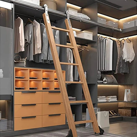 Heavy Duty Sliding Ladder Hardware Kit Smooth As Silk Stainless Steel Roller Track Up To 13 Feet in modern closet.