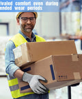 Worker carrying boxes wearing Level 5 Cut Resistant Gloves Set, 18 Pairs Lightweight Protective Work Gloves With PU Coated Palms, HPPE Shell