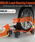 Heavy Duty Car Wheel Dolly Set Four Pack Heavy Gauge Steel Build Rust Proof Finish No Hassle Setup For Smooth Garage Rolling Of Cars Trucks And Small Vessels Ready To Haul Any Ride Orange with 8000lbs capacity.