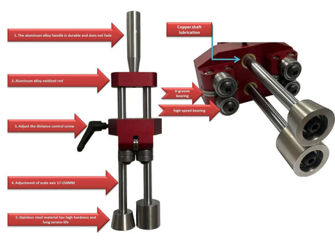 Pro Sheet Metal Roller Bender Tool With Red Aluminum Frame For Real World Use, 0 to 90 Degree Angle Adjustment, six rollers