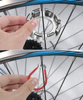 Hand using Eight Way Universal Bicycle Spoke Wrench Tool For Wheel Truing And Tension Adjustment In Hardened Steel, The All In One Kit