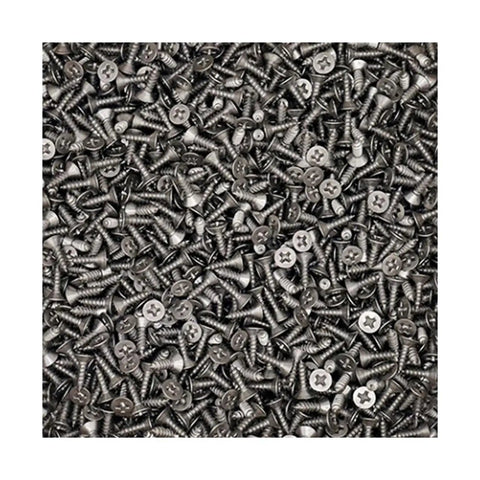 Top Shelf TA2 Pure Titanium Flat Head Countersunk Self Tapping Screws Pack Of Twenty ST5 X 12mm Phillips Drive in a pile of screws.
