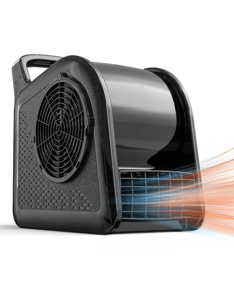 Floor Drying Air Mover With Warm Breeze And UV Lamp, 3 Speed High Velocity Blower showing airflow