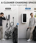 Flat Out Durable Outdoor EV Charger Lock Box Weatherproof Storage Cabinet With Smart Cable Routing For Tesla And Home EV Plugs Hella Secure Fingerprint Access In Crisp White before and after clean cable management