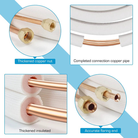33 Ft Insulated Copper Mini Split Line Set 1/4 Inch And 3/8 Inch For Ductless AC And Heat Pump Systems Weatherproof Copper Tubing