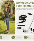 Adjustable Trimmer Support Handle Kit For Lawn Care Tools With Extended Grip Ergonomic Posture And Easy Height Adjustment For Steady Trimming And Edging On T410TS, shown with shoulder strap and clamp parts