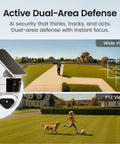 Dual Lens Outdoor Security Camera System With 170 Degree Wide Angle And 360 Degree PTZ, Solar Powered, AI Human And Vehicle Tracking, showing wide and PTZ views.