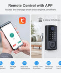 Person using app for Keyless Front Door Lock With Touchscreen Keypad Fingerprint And App Remote Control Smart Deadbolt