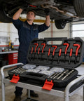 Professional Thread Repair Kit With Precision M5 To M12 Inserts on a workbench with tools and organized storage.