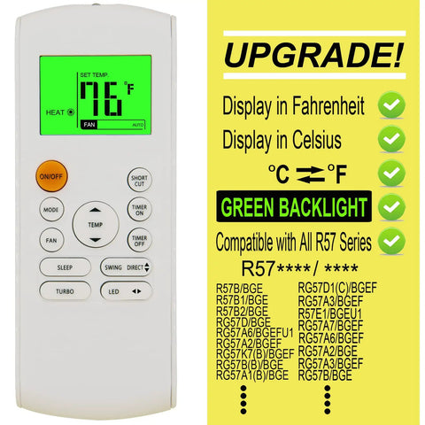 Universal Infrared Remote Control With Wall Mounting Bracket Easy Plug And Play Setup For Ductless Mini Split Air Conditioner Solid Replacement For Custom Home Systems No Hassle Operation Quick Swap Design with green backlight display.