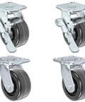 Four Pack Heavy Duty Swivel Casters Featuring Ridiculously Smooth Phenolic Wheels Three And One Quarter Inch Diameter Two Inch Width Two Models Include Reliable Parking Brakes Twenty Eight Hundred Pound Load Capacity