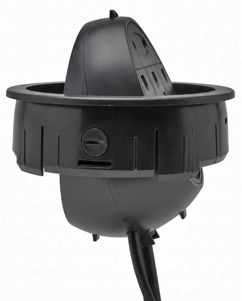 Sleek Hidden Desk Power Center With 3 AC Outlets 2 USB Ports And CAT6 Ethernet Jack for flush mounting, black finish.