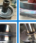 Rock Solid Rotary Welding Positioner Turntable With Slick 0 To 90 Degree Tilt Adjustment And Foot Switch Speed Control For Effortless Metal Fabrication Projects close-up of welding seams and metal parts.
