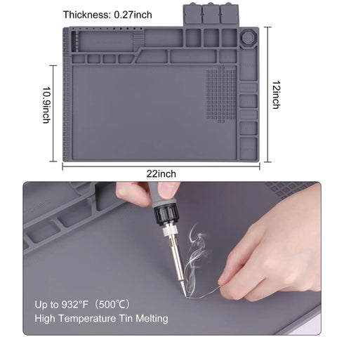 Tough As Nails Heat Resistant Soldering Mat With Integrated Scale And Heavy Duty Magnetized Tray For Phone And Laptop Fixes, 22x12in