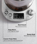 Electric Tea Kettle With Removable Infuser, 9 Preset Brewing Programs, control panel with display and buttons for settings.
