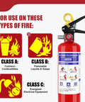 2.5 Lb ABC Dry Chemical Fire Extinguisher With Bracket And Quick Release Handle shows fire class types A, B, C for different fires.