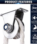 Stainless Steel V Groove Pulley Wheel 2 Pack Tough As Nails Cable Roller 1.89 Inch showcasing durable bearing and rope.