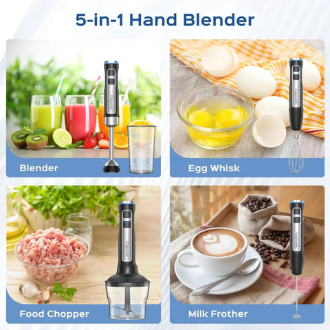 Powerful 1000W Immersion Blender 5 In 1 Handheld Electric Mixer With Food Chopper, Egg Whisk, Milk Frother, and Detachable Parts