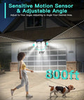 Solar Motion Sensor Lights Outdoor Five Head Flood Light Dope Bright 500LM 7700K Cool White illuminating driveway at night