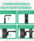 Installation guide for Top Grade Carbon Steel Two Pack Badass Five Inch J Bolt Gate Hinges with step-by-step images.