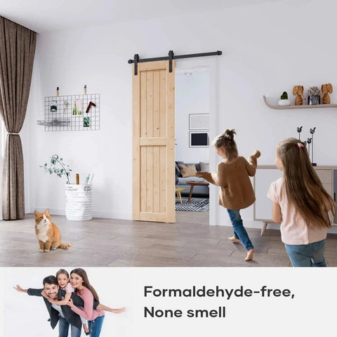 Top Notch Solid Spruce Sliding Barn Door 24 X 84 Inches Interior Wood Panel Slab featuring smooth glide track in a home setting.