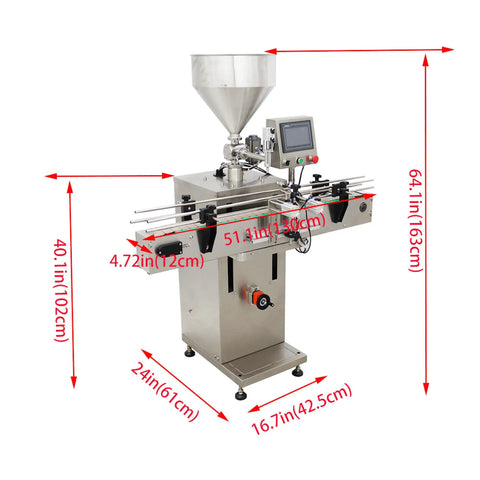 Rugged Automatic Servo Liquid And Paste Filling Machine Slick Stainless Steel Frame with dimensions for precise dosing.