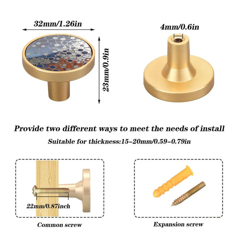 Tough As Nails Round Cabinet Knobs With Slick Blue Red Oil Finish Heavy Duty Zinc Alloy with colorful design, 32mm size.