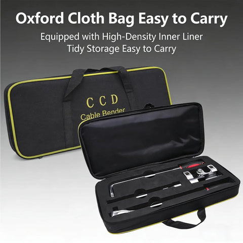 Pro Level Manual Wire Bender Kit Straight Up Heavy Duty No Sweat 0 To 90 Degree Adjustable Cable Shaper with storage bag open