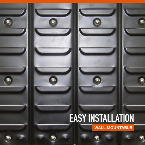 Rock Solid Metal Louvered Wall Panel Storage Rack With 24 Heavy Duty Sorting Bins And An Eighty Pound Weight Rating Crafted To Keep Your Garage Tool Setup Smooth And Hassle Free, close-up of wall mount panel details.