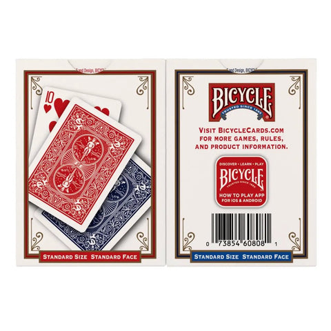 Standard Two Pack Playing Cards In Red And Blue Optimized For Tight Fan And Buttery Smooth Shuffle Heavy Duty Stock Built Like A Tank For Relaxed Handling During Cash Games And Tabletop Hangouts, featuring back designs.