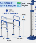 Rock Solid Foldable Toilet Safety Rail For Seniors With Adjustable Height And Width Heavy Duty Aluminum Grab Bar Supports Up To 350 Pounds, showing adjustable settings.