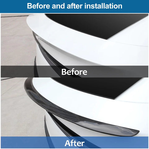 Kick Out Your Setup With This Dope No Drill Rear Spoiler For Tesla Model Y Juniper Refresh Before and After Installation.