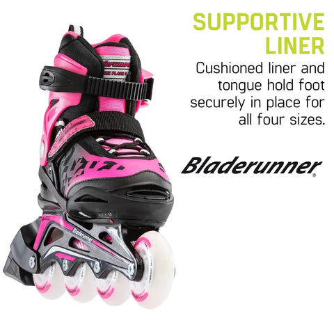 Light Up Wheels Kids Inline Skates With Adjustable Four Size Fit, Cushioned Support For Balance And Control, close-up view