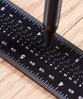 Pro Grade Precision Square Ruler For Marking And Measuring In Carpentry - 4 Inch Aluminum Frame Tool in use on wood surface