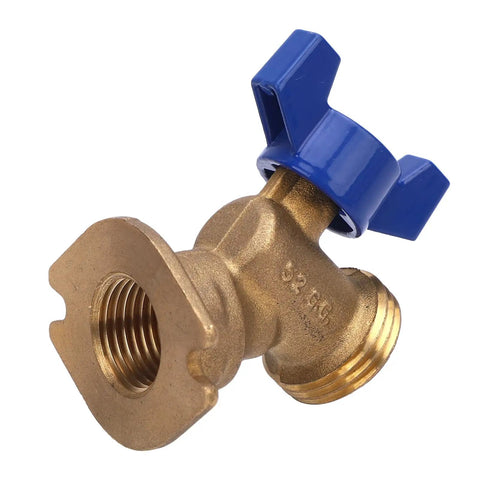 Top Tier 1/4 Inch Solid Brass Quarter Turn Ball Valve Heavy Duty Plumbing Replacement For Toilets And Showers, blue handle view.