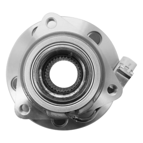 Front wheel hub bearing assembly single unit for left or right, OE-fit replacement with sensor-compatible connector, top view.