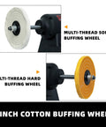 Heavy Lifter Eight Inch Benchtop Buffer Polisher With One Horsepower VFD Variable Speed Motor Giving A Dang Smooth Nine Hundred To Three Thousand Six Hundred Rpm Run For Zero Fuss Surface Polish Work, showcasing soft and hard cotton buffing wheels.