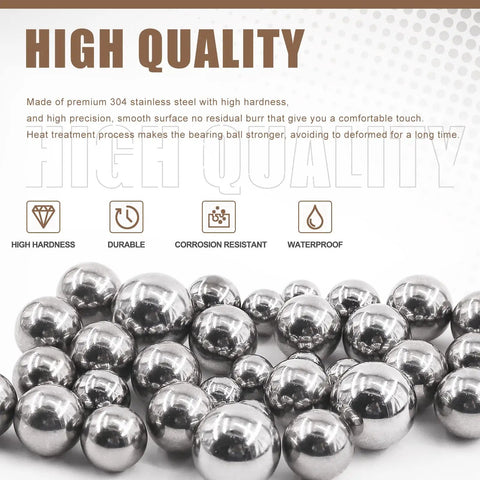 630 Pcs Badass Stainless Steel Bearing Ball Assortment Kit Imperial 12 Sizes 304 Precision Loose Steel Balls showing high-quality steel balls.