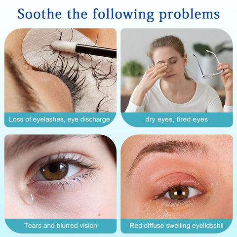 30Pcs Tea Tree Oil Eyelid Cleansing Wipes; individually wrapped travel-size eye care for dry eyes — collage views