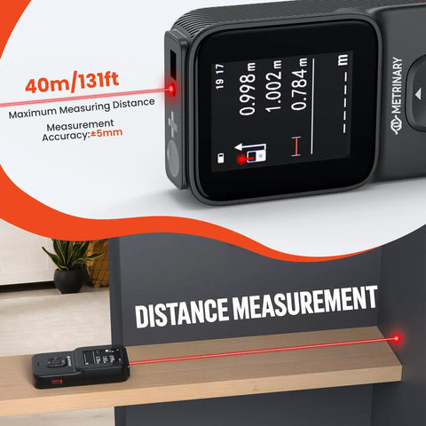 Top Shelf Ten In One Wall Scanner And Smart Thermal Imager displaying distance measurement up to 40m for DIY projects.