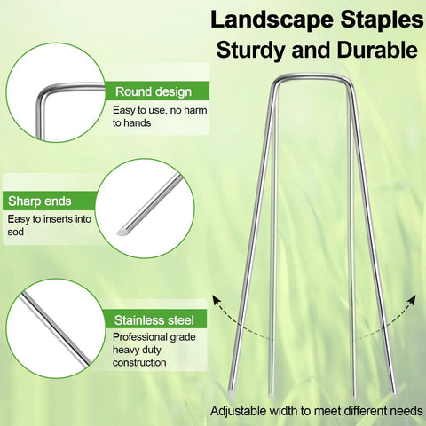 Diagram of heavy duty tough as nails 5 inch 11 gauge galvanized garden stakes showing round design and sharp ends.