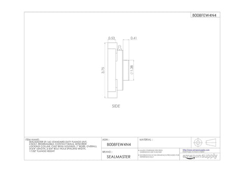 Cast Iron Standard Duty Flange Unit Pillow Block Bearing With No Sweat Regrease Setup detailed blueprint showing dimensions and side view.